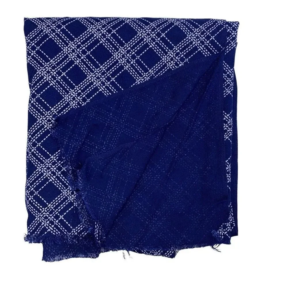 Fabric Blue With White Dashed Line Criss Cross Print Remnant 100” x 40”